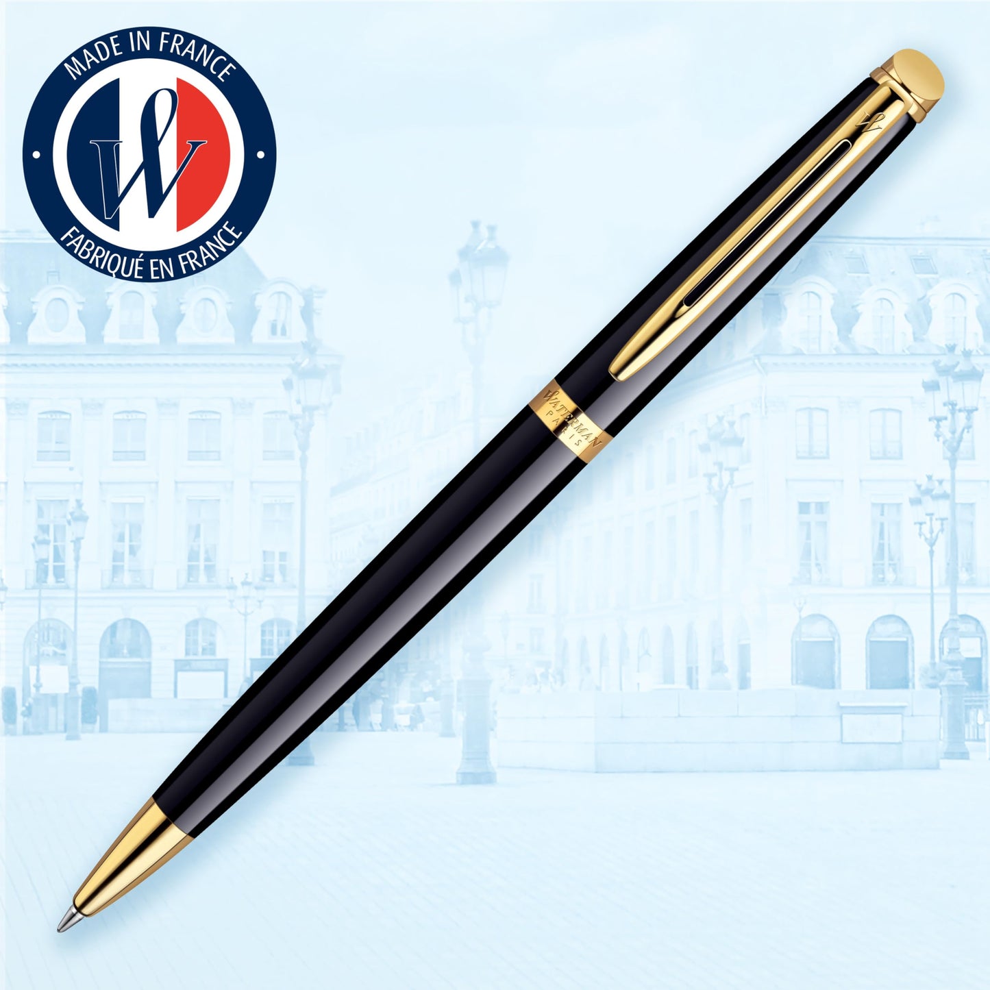 Waterman Hémisphère Ballpoint Pen | Gloss Black with 23k Gold Trim | Medium Point | Blue Ink | Gift Box