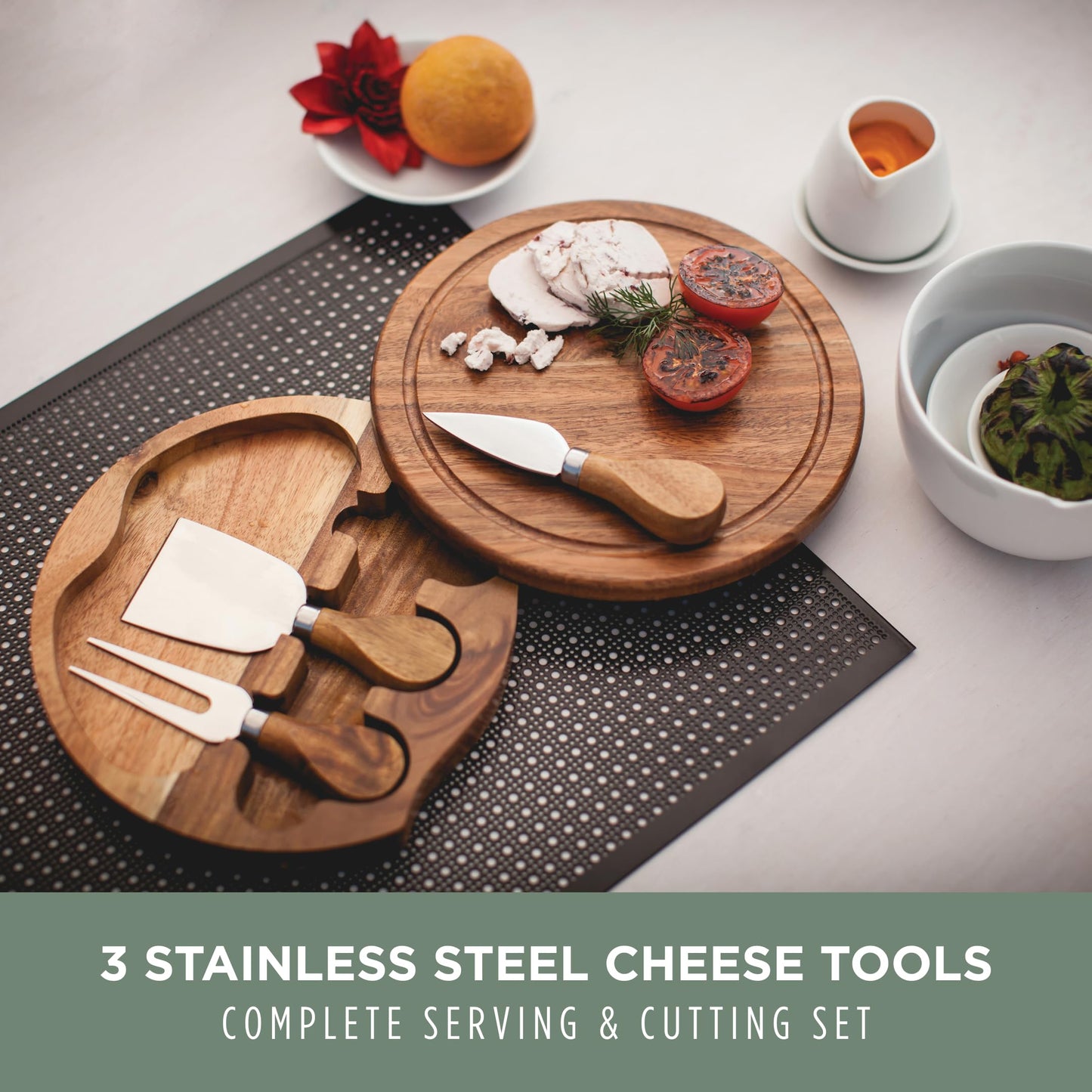 TOSCANA - a Picnic Time brand Acacia Brie Cheese Board and Knife Set - Charcuterie Board Set - Wood Cutting Board, (Acacia Wood) 7.5 Inches