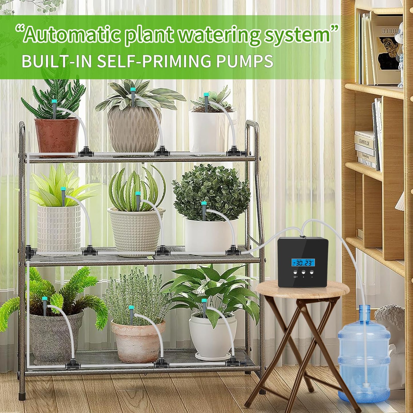 RUNWUSHENG Automatic drip Irrigation System，DIY Indoor Plant Watering System,Self-Priming Pump, programmable Timer, Indoor Pot Plant Watering Device