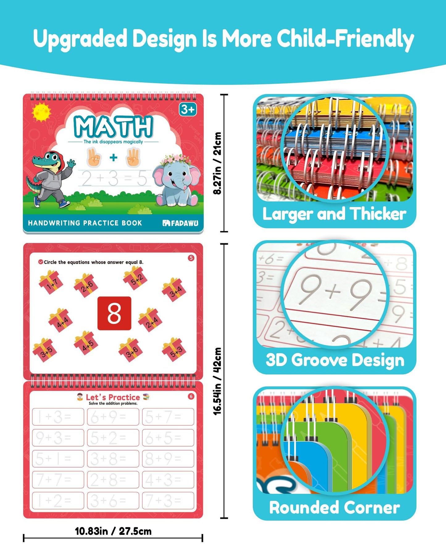 FADAWU Magic Grooved Writing Practice Books for Kids, Large Grooved Handwriting Copybook, Reusable Learn to Write Number Letter Preschool Tracing Workbook for Kids Ages 3-8, Birthday Gifts Toys