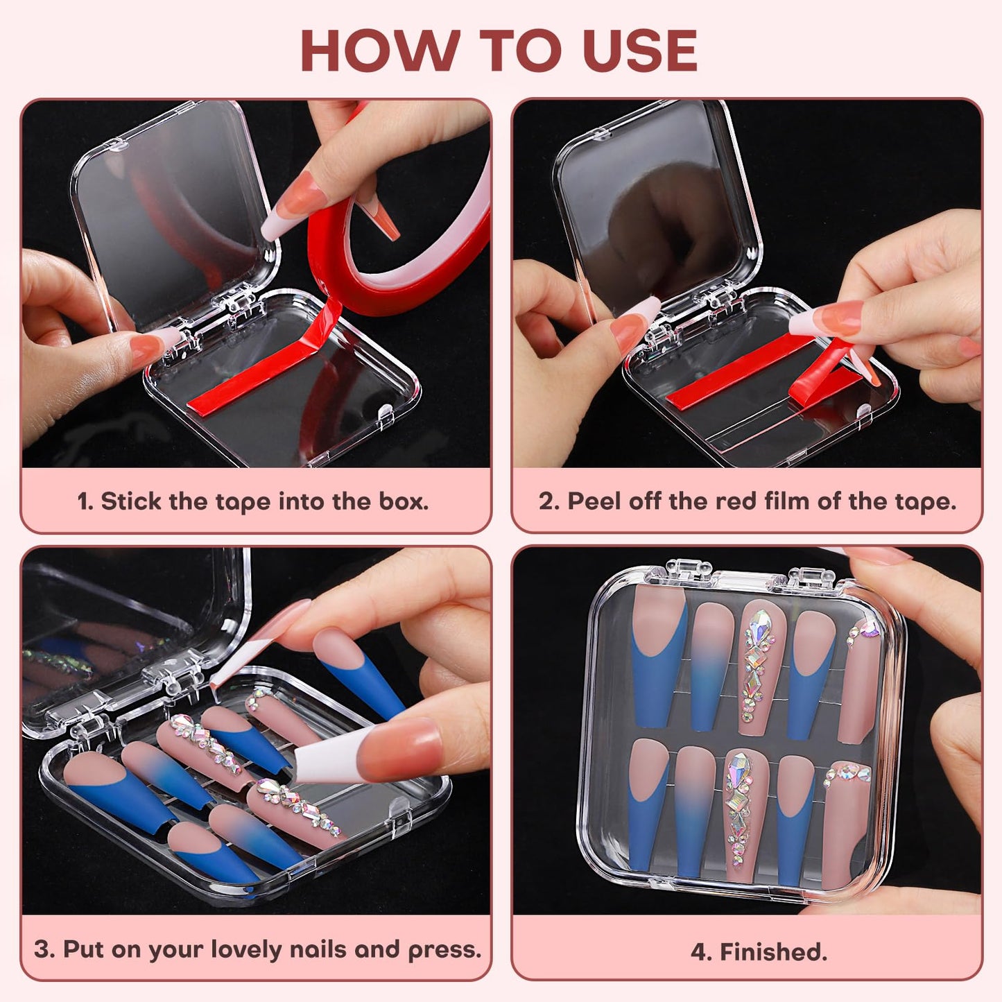 Udefineit 27PCS Press on Nail Boxes with 5M Nail Tape, Clear Acrylic Nail Display Box for Storage Nail Tips Press on Container Plastic Empty Packaging Boxes for Nail Art Home Beauty Salon
