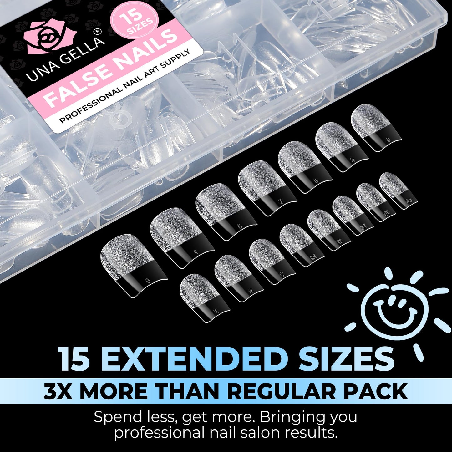 UNA GELLA Short Square Gel Nail Tips 450PCS 15 Sizes Full Cover Pre-etched Soft Gel Square Tips Acrylic Fake False Nails Extensions Easy DIY Art Salon Press On Nails Long-Lasting Hold