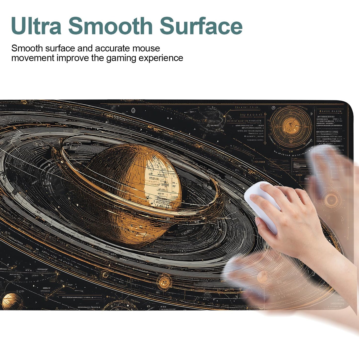 Saturn Planet Extended Gaming Mouse Pad 35.4 x 15.7 Inch – Space-Themed Desk Mat for Gaming, Office Work, and Study, with Non-Slip Rubber Base