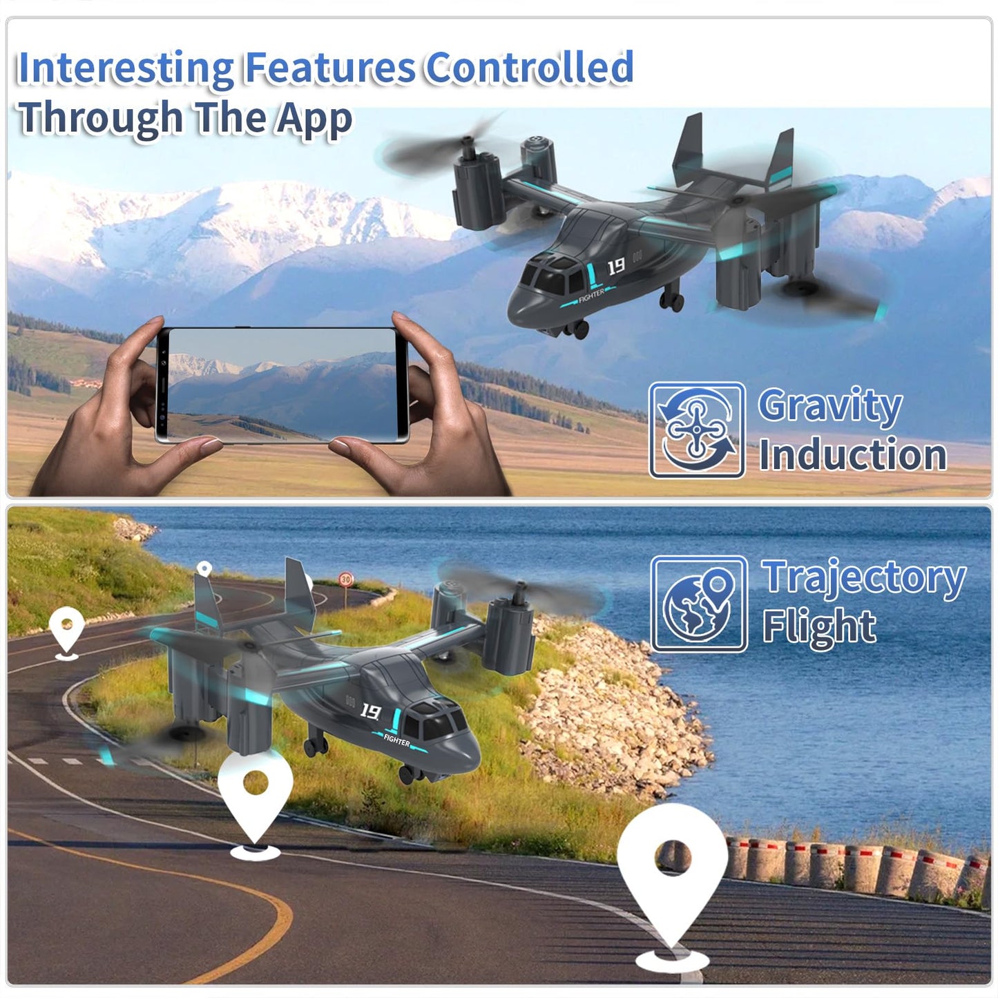 Helicopter Remote Control, LM19 Ospery Military RC Helicopter with Live Camera for Military Fans, Flying and Land Gliding Mode, One Key take Off/Landing, Remote Control Helicopter for Adults 14+