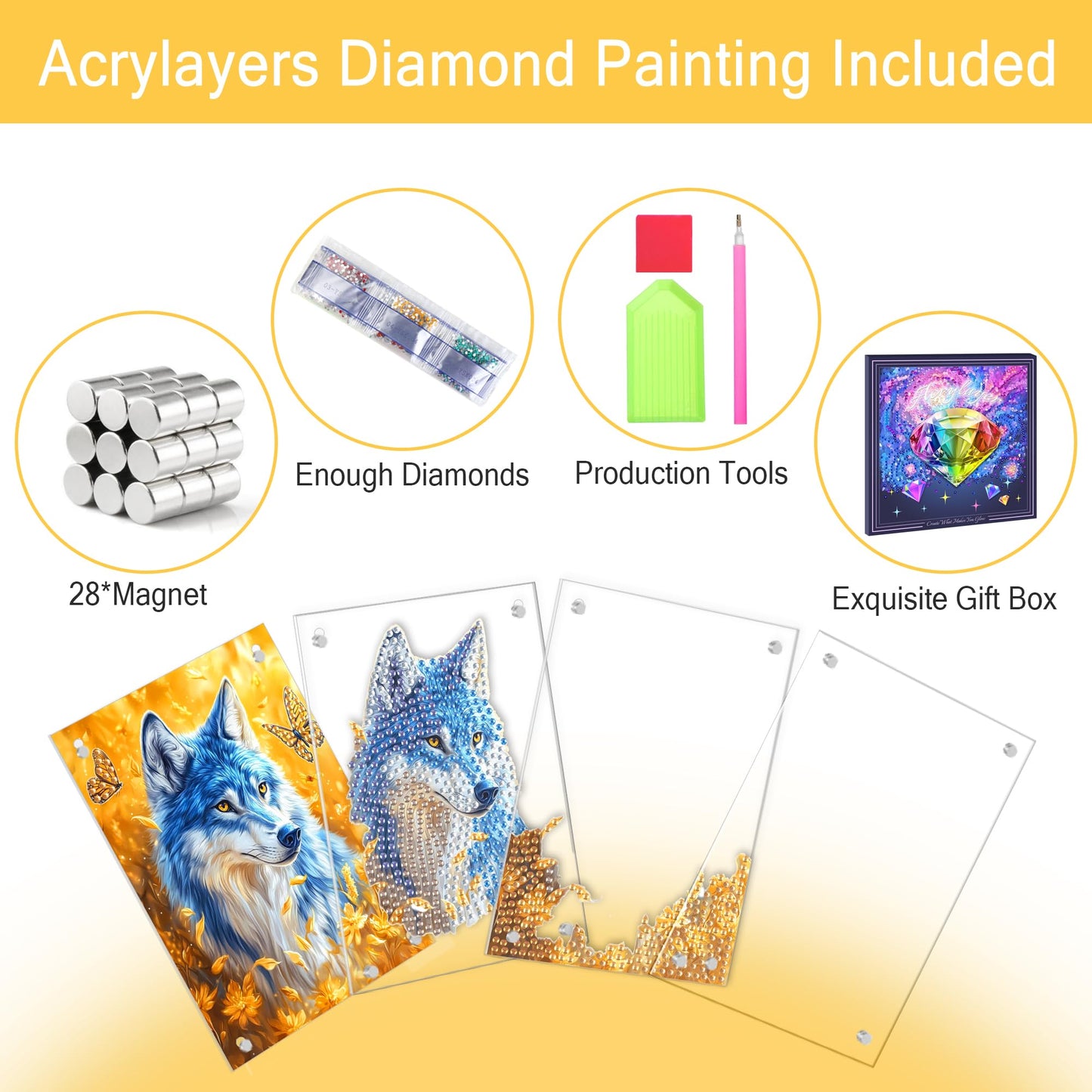 Ginfonr DIY Acrylayers Diamond Art Painting Kit for Adults, Owl 4-Layer Acrylic Magnetic Diamond Painting Stand Up Tabletop Decor with Dynamic Depth Effect, Home/Office Craft Gift 4x6 inch