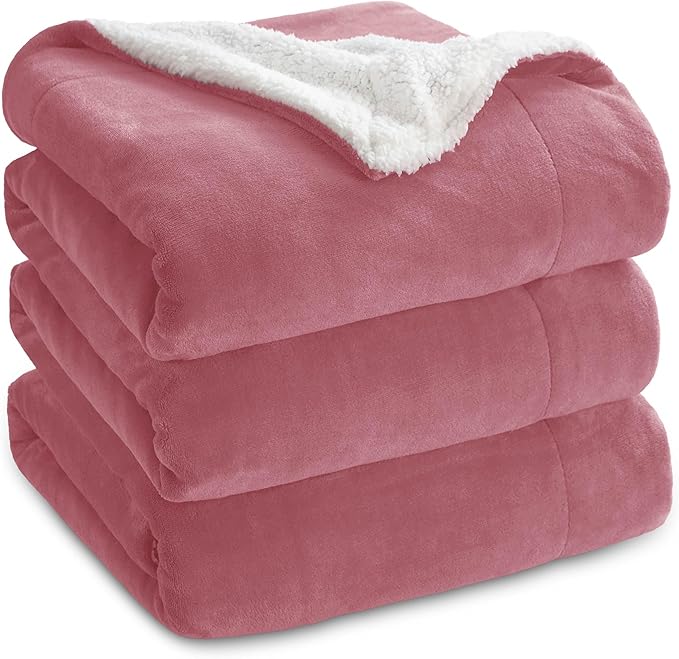 Bedsure GentleSoft Sherpa Fleece Blankets Queen Size for Bed - Thick and Warm, Soft Fuzzy Plush Queen Blanket for Winter, Dusty Rose, 90x90 Inches