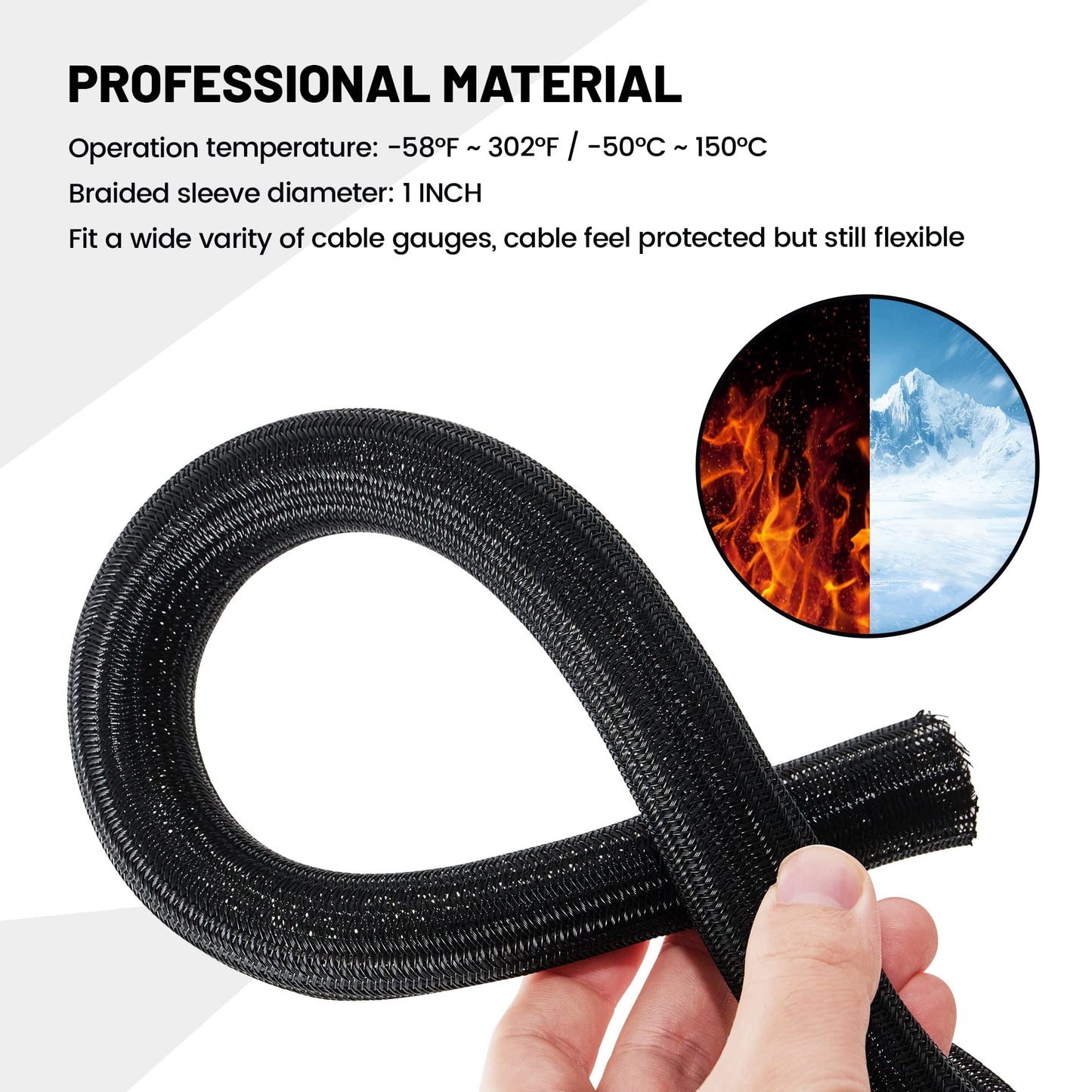 RED WOLF 1/4” x 10FT Cable Sleeves Cord Management Braided Wire Loom Sleeving Protector Wiring Cable Cover Flexible Self-Wrap for Automotive Home Office Anti-Scratch High-Temperature Black