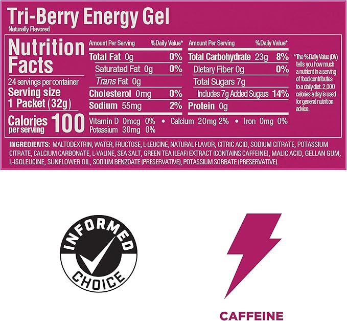 GU Energy Original Sports Nutrition Energy Gel, Vegan, Gluten-Free, Kosher, and Dairy-Free On-the-Go Energy for Any Workout, 24-Count, Tri-Berry
