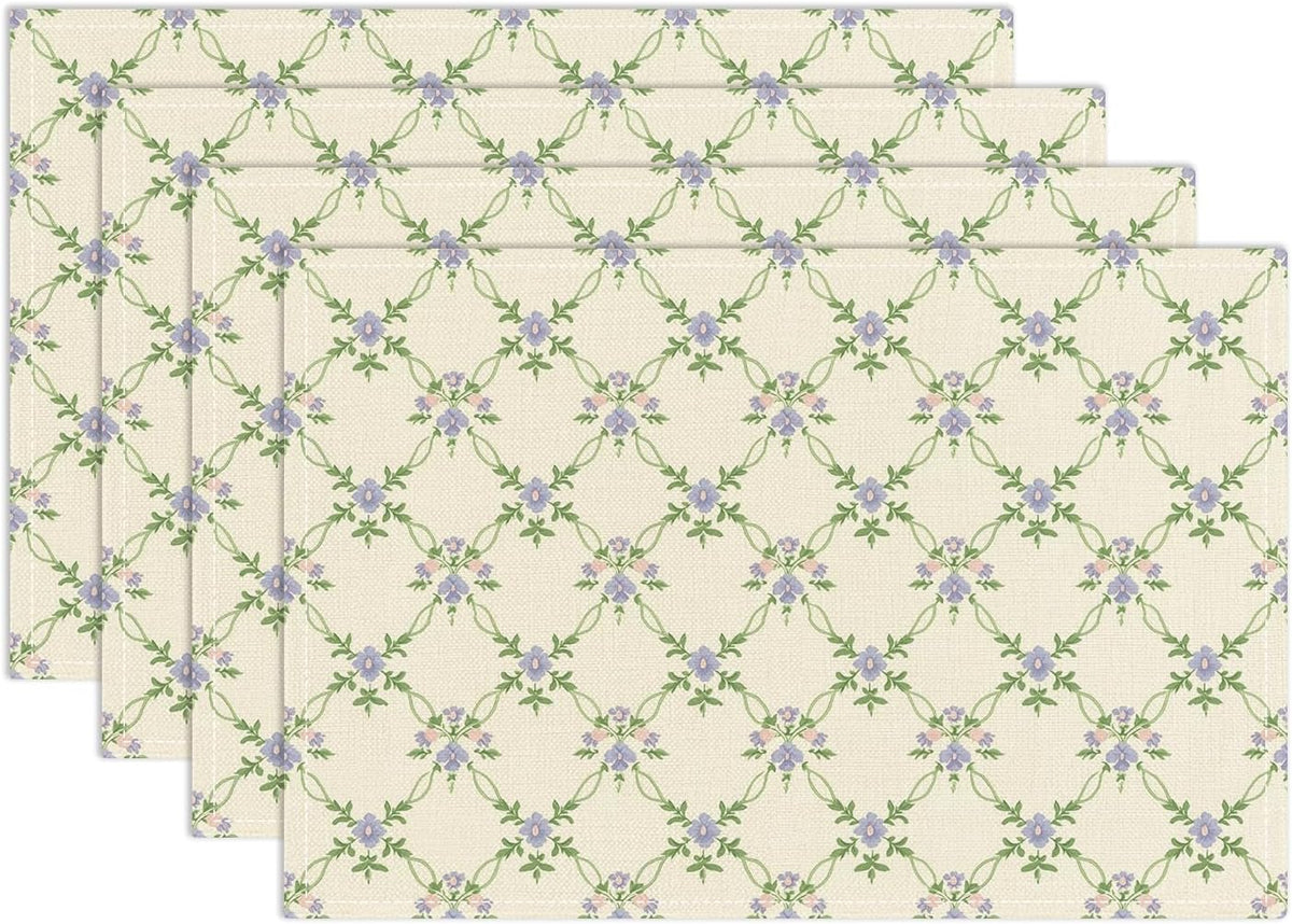 Floral Placemats Set of 4, Greenery Table Mat for Home Kitchen, Restaurants, Outdoor Linen Washable Place Mats 12x18 inch Party Event Dining Decoration-02