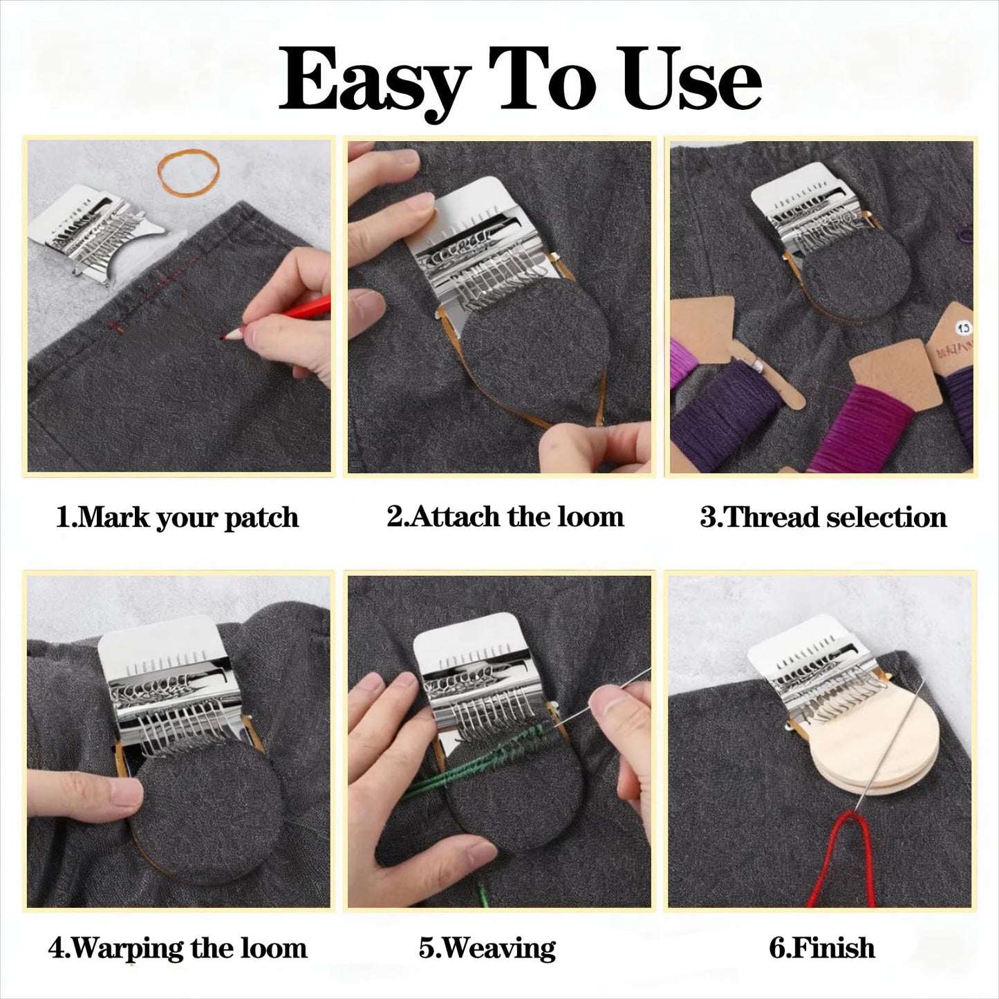 Mini Loom Machine Speedweve Darning Small Loom Machine Type Weave Tool 10 Hooks Speedweve Weaving Loom and 9 Yarn Knitting Needles Hand DIY Craft Weaving Repair Tool for Jeans, Socks Clothes