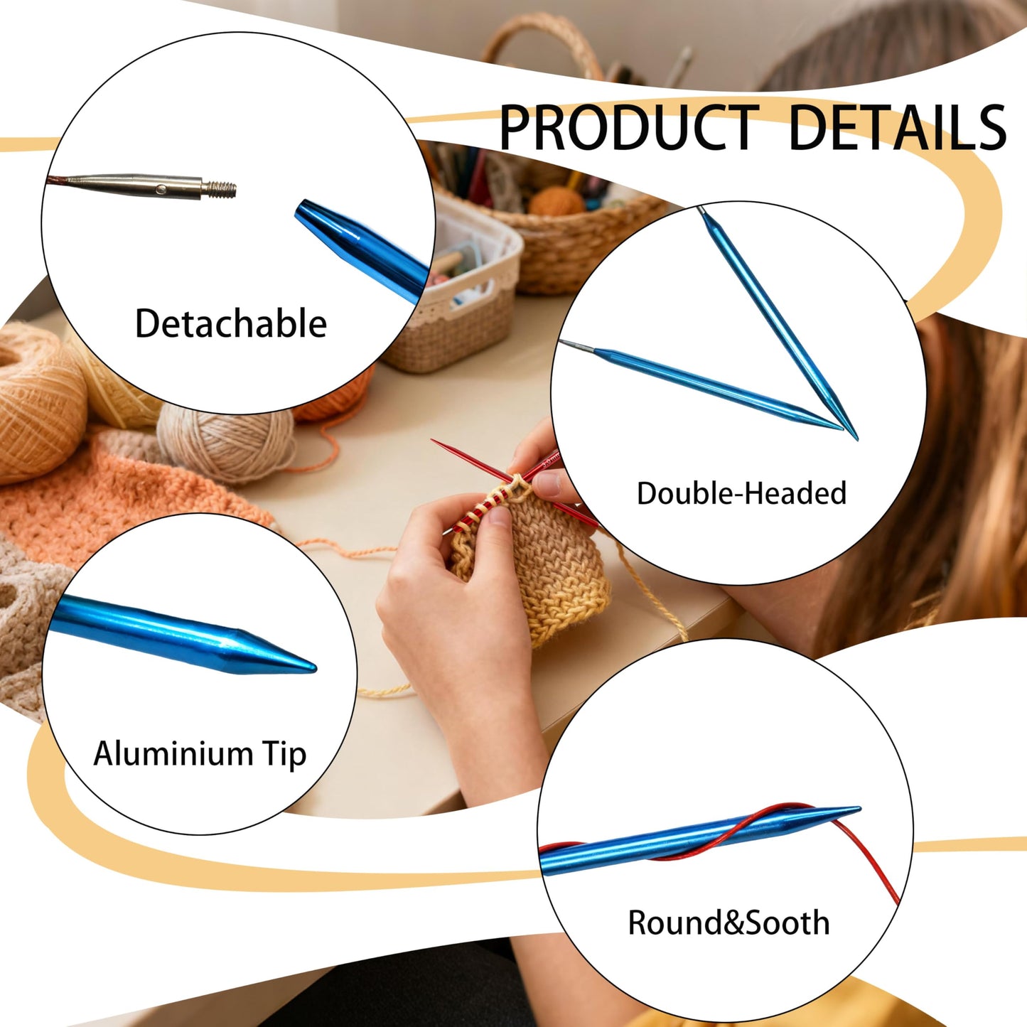 TRILVIX Circular Knitting Needles Set, 13 Pairs Interchangeable Knitting Needles 3mm-10mm with 4 Cables, Accessories & Case, 4 Inch Aluminum Knitting Needles US Size 2~15