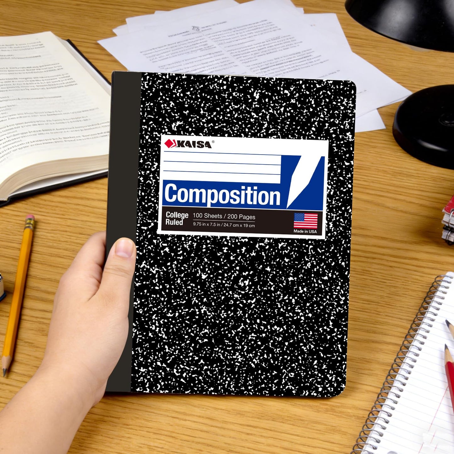 KAISA Composition Notebooks 100Sheets Comp Book, College Ruled, 9.75x7.5inch, Classic Marble Primary Composition Notebook, 20Pads, C10001C