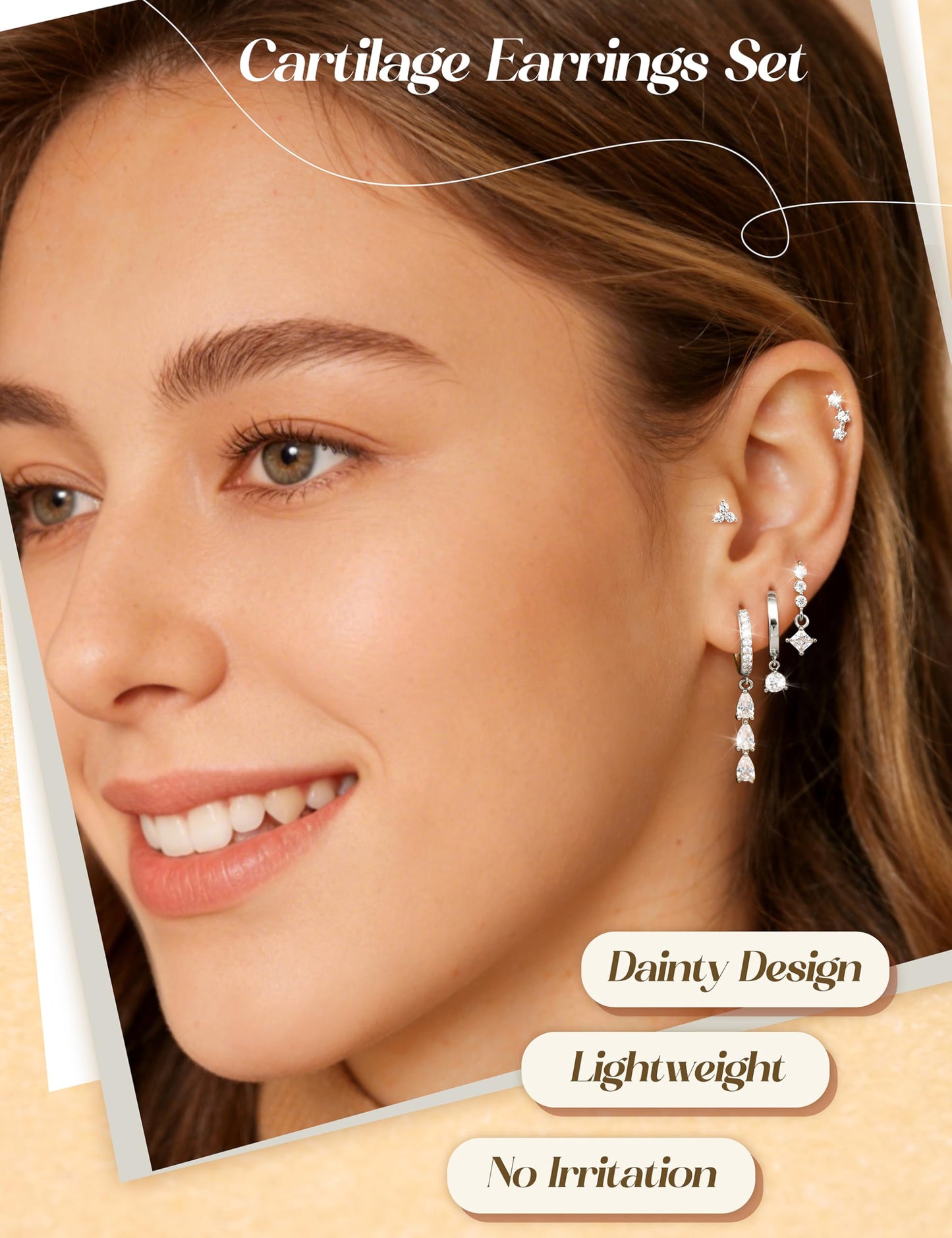 MILACOLATO 5Pairs 925 Sterling Silver Earrings for Women Platinum Plated Stud Huggie Hoop Earrings Sets for Multiple Piercing Hypoallergenic CZ Cartilage Earrings Stacks Trendy Gifts