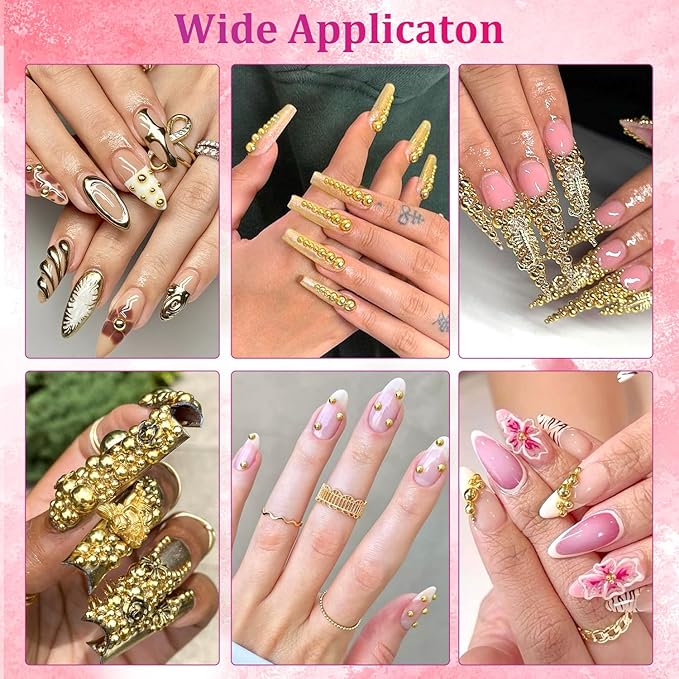 Belleboost Gold Nail Charms and Gems, Half Round Flatback Pearl Nail Charms, Nail Pearls Rhinestones Kit Gold Beads for Nails with Pickup Pencil and Tweezer for DIY Nail Art, Face Makeup and Crafting