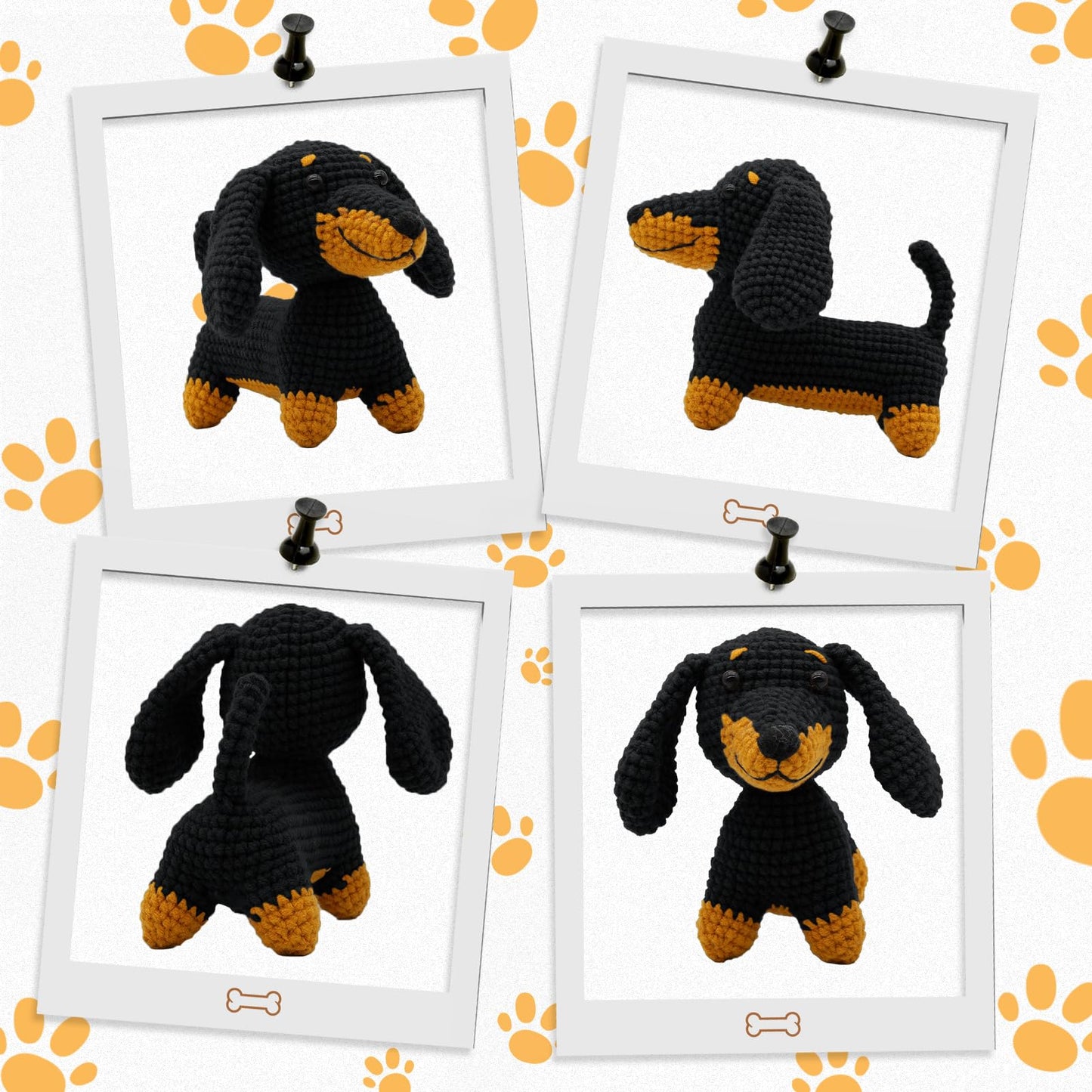 Nikolle Crochet Kit for Beginners with Step-by-Step Video Tutorials Crochet Animal Kit Crochet Starter Kits for Adults Kids - Dachshund(Black)