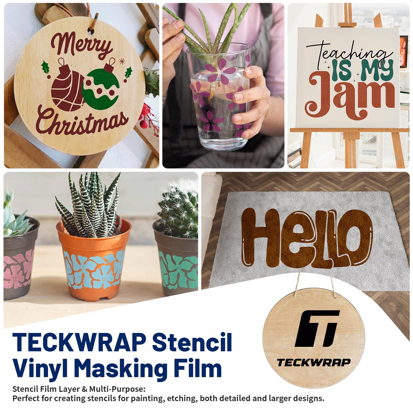 TECKWRAP Blue Stencil Vinyl - Blue Stencil Film for Craft Cutter - Removable Vinyl Stencil Paper - Easy to use, No Residue, Multi-Purpose (12” x 30FT)