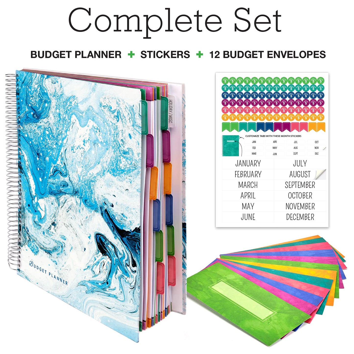Global Printed Products Budget Planner & Monthly Bill Organizer With 12 Envelopes and Pockets. Expense Tracker Notebook and Financial Planner Budget Book to Control Your Money, 8.5" x 11", Blue Marble