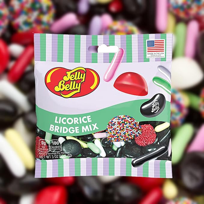 Needzo Bridge Mix Licorice Flavored Jelly Beans and Candy Pastels, Buttons and Non Pareil Seeds, Shareable Bite Size Chewy Candies, Gourmet Party Favors, Pack of 2