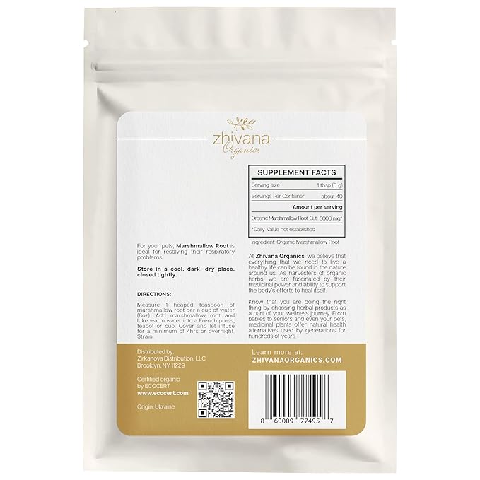 Marshmallow Root Tea Organic (4oz.) - Marshmellow Root Herb (Althea Officinalis) - Throat Tea - Great for Gut Lining, Digestion, Respiratory Health - Blood, Bones, Skin, Hair – 4 Ounces