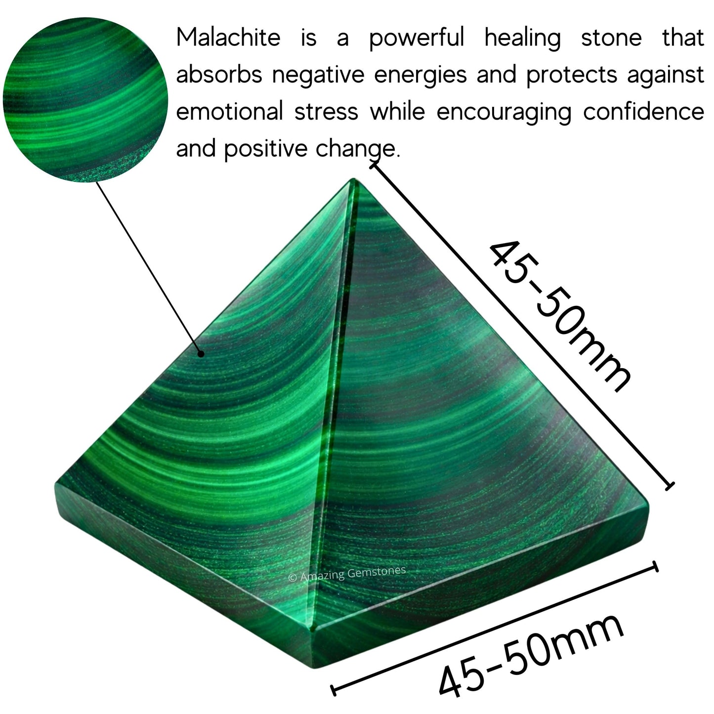 Amazing Gemstone Malachite Pyramid Crystal Healing Stones - 2" Great Pyramid Figurine of Natural Stone Pyramid for Meditation, Reiki, Chakra Balancing and Crystal Pyramids Grid