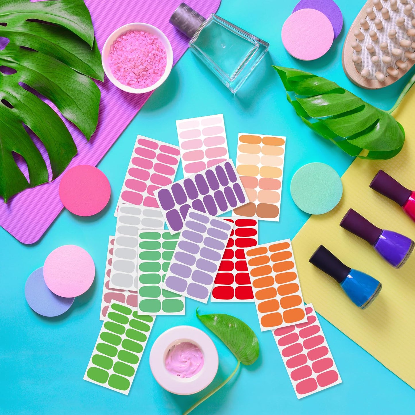 DANNEASY 24 Sheets Polish Stickers Full Wraps for Women Bright Candy Color Fingernails Self Adhesive Strips Gel Nail Strips With File, Cuticle Stick