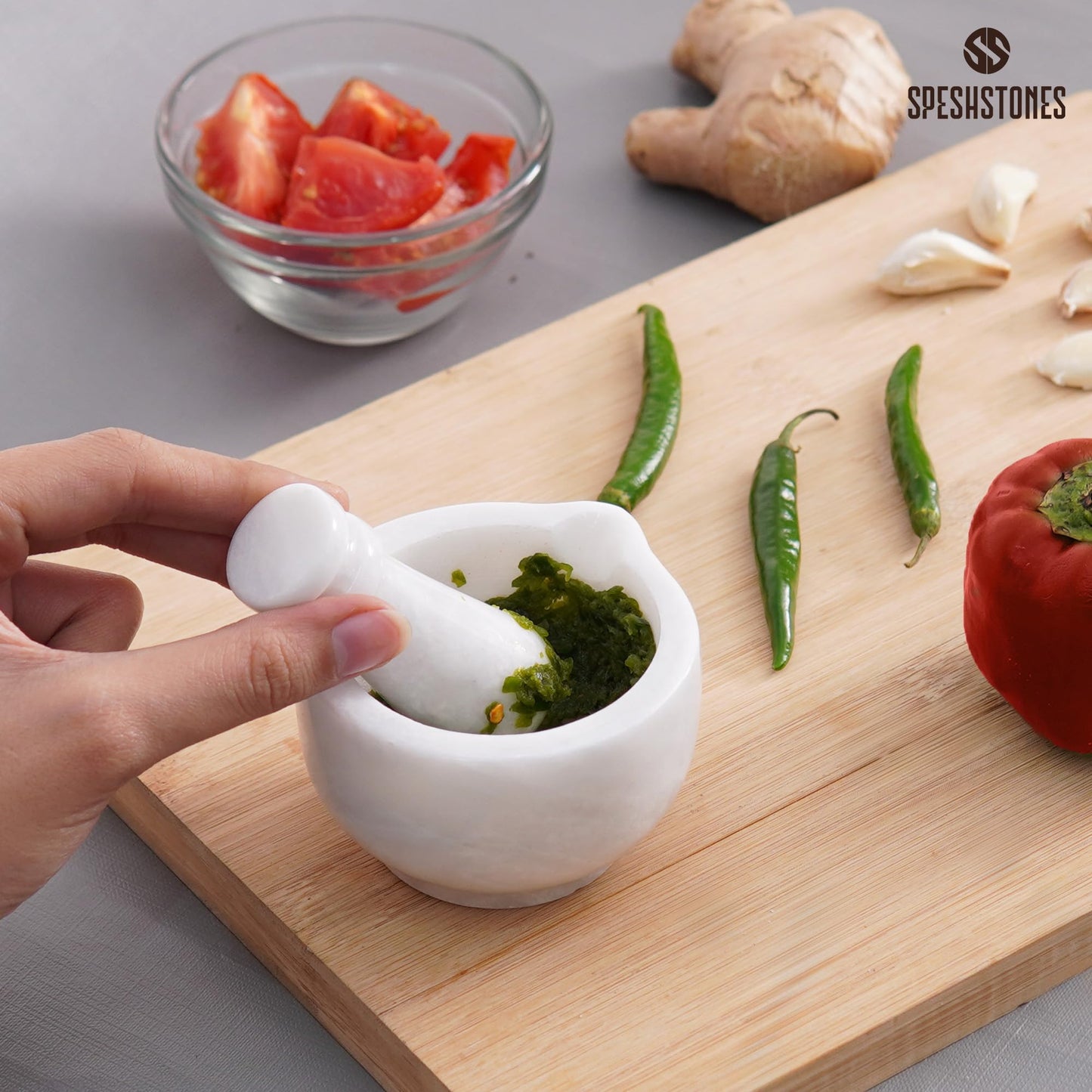 SPESHSTONES Marble Mortar and Pestle Set Handmade 3 Inch White Stone Pill Crusher Fine Powder - Spice Grinder Manual for Kitchen Decor, Herb Grinding Bowl & Small Garlic Crusher