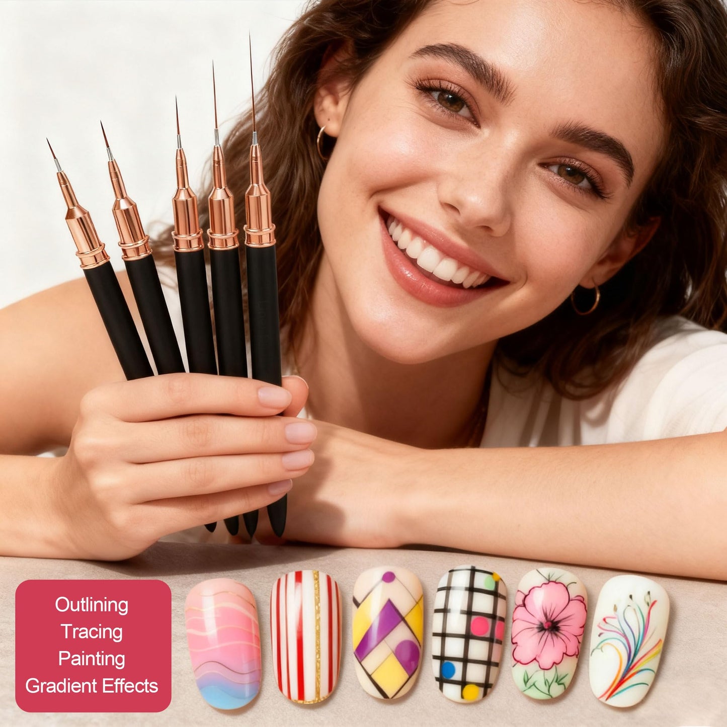 Artdone Nail Striping Tape Lines Kit With Nail Art Pens Dotting Tools And Liner Brushes For Gel Polish Small Detail Drawing Design Paint