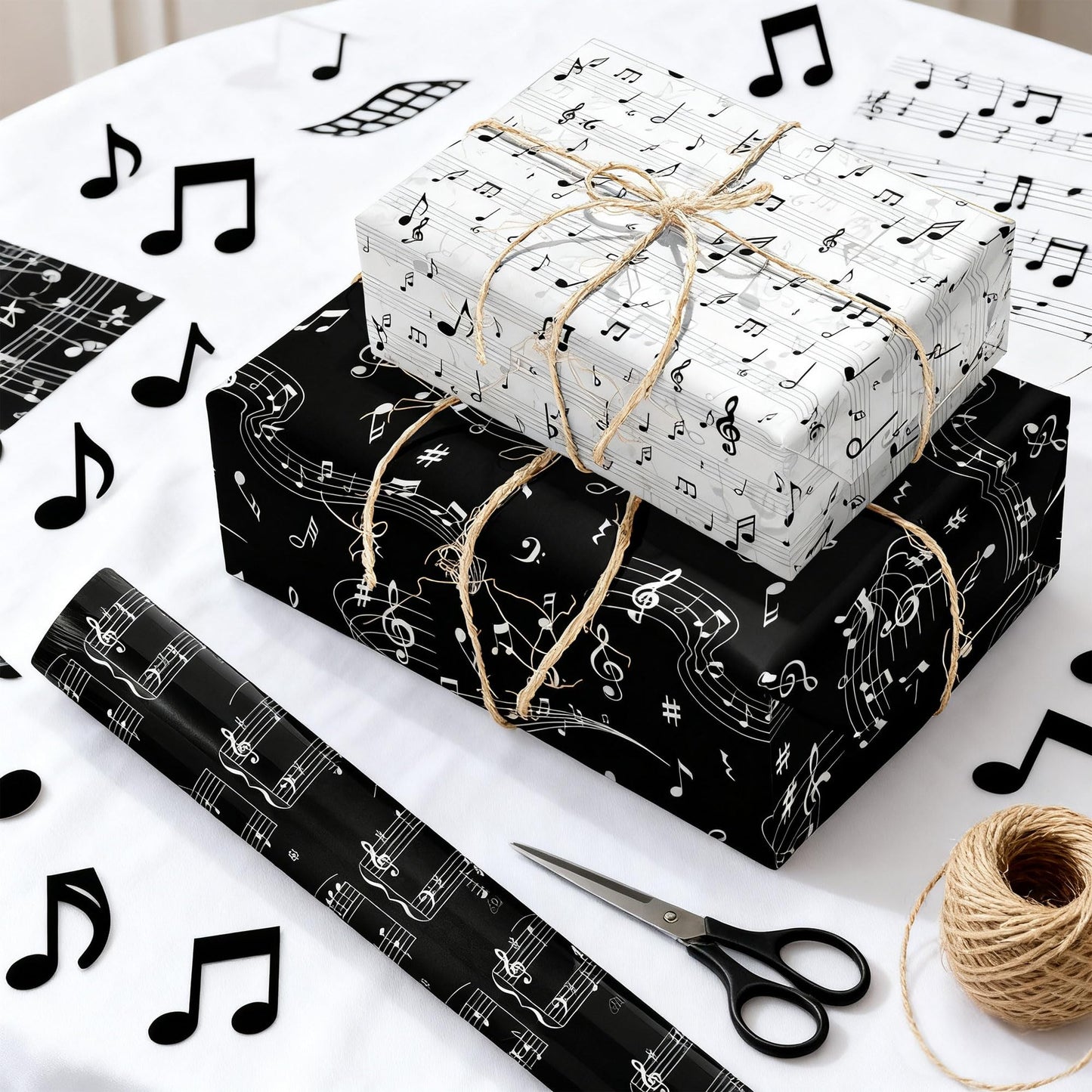12 Sheets Music Notes Wrapping Paper Black White Pattern Gift Wrap Paper Music Themed Birthday Wrapping DIY Crafts Papers Party Favors Supplies