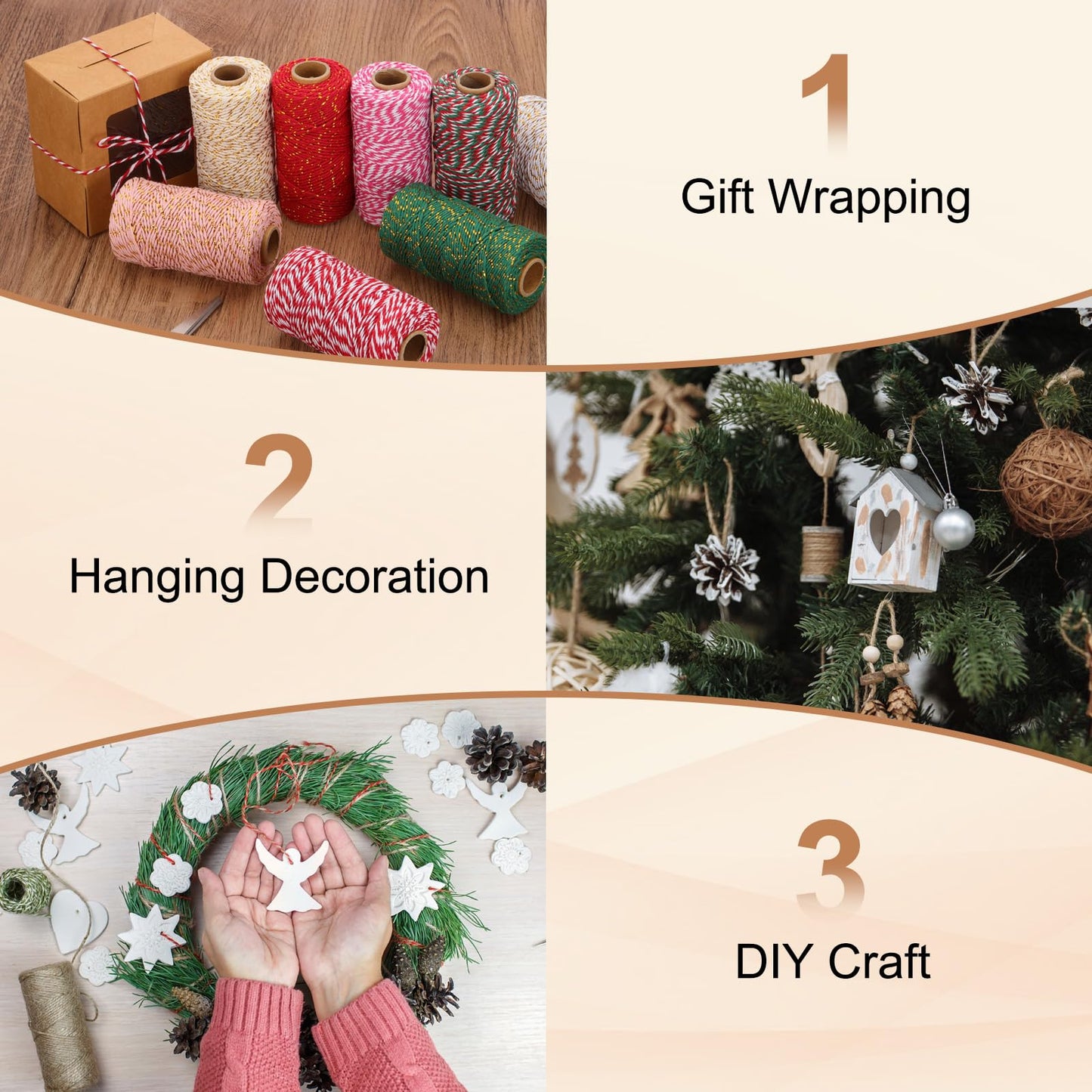 PATIKIL 2mm x 109 Yard Cotton Butcher Twine, 2 Roll Cotton Bakers Twine String Rope Cord for Gift Wrapping Arts Crafts Party Decorations Gardening, Brown White