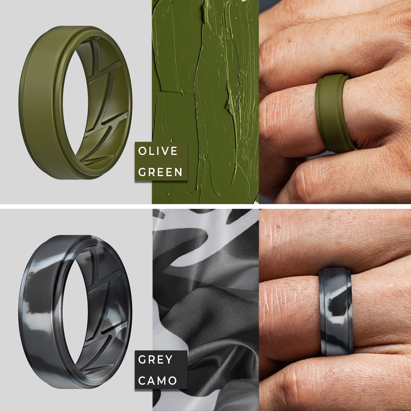 ThunderFit Silicone Wedding Rings for Men Breathable Airflow Inner Grooves, Step Edge Sleek Design Rubber Engagement Bands 8mm Wide 2mm Thick, Variety Multipack 1-7
