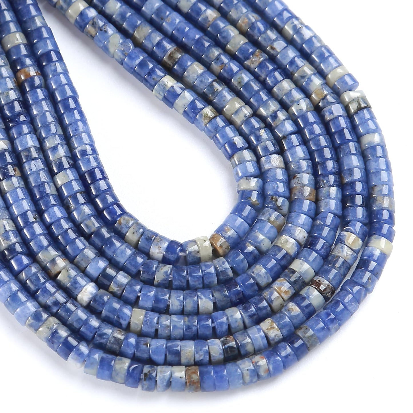 150pcs 2x4mm Natural Blue Sodalite Stone Tube Shape Beads Loose Flat Round Cylinder Flat Spacer Green Stone Beads for Bracelet Earrings Jewelry Making