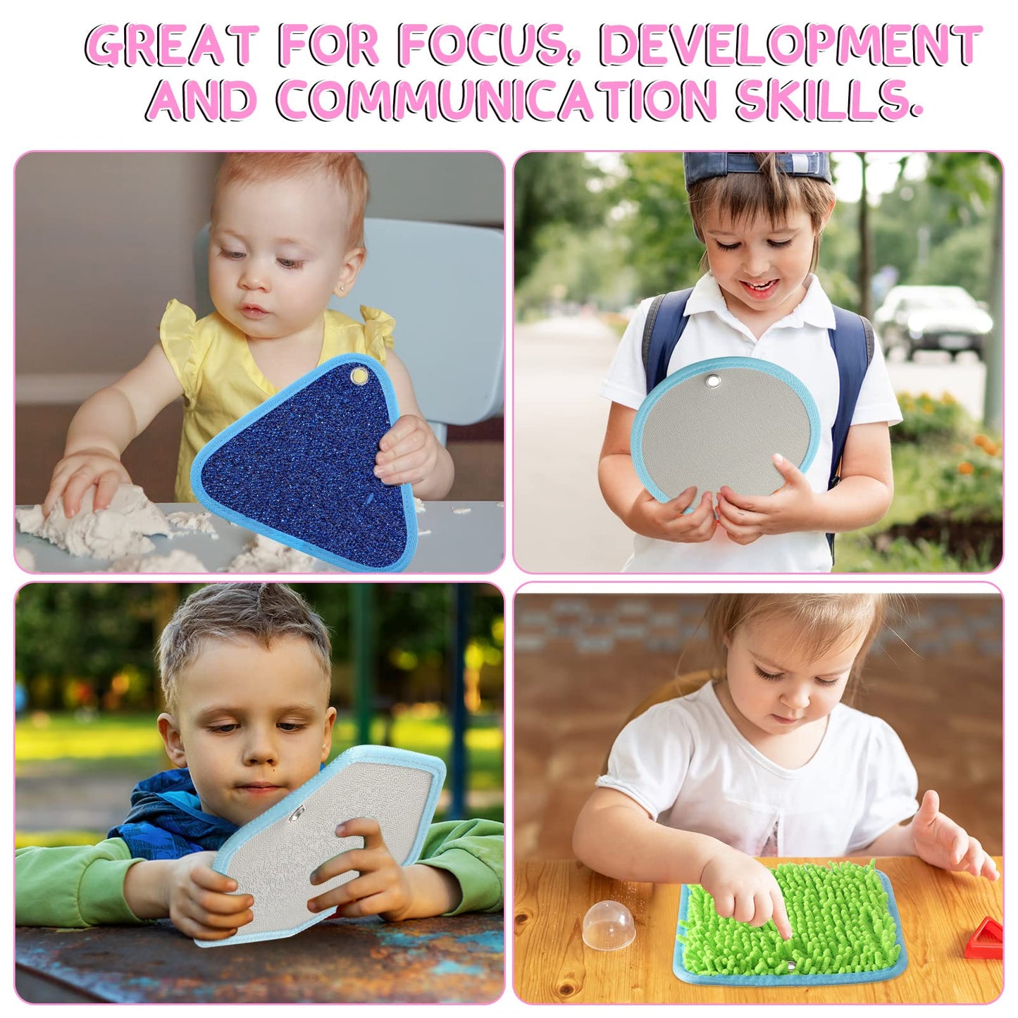 Boao 8 Set Mini Sensory Mats Assorted Textured Play Mats Sensory Floor Tiles Educational Tactile Toys for Activity(8.7 Inch,Irregular)