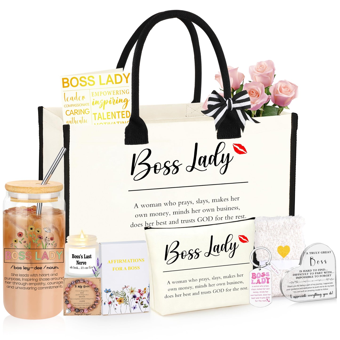 Boss Lady Gifts for Women Boss Gifts for Women Best Bosses Gift for Woman Thank You Appreciation Birthday Office Gift Set for Bosses Feamle 11 Pcs Gift