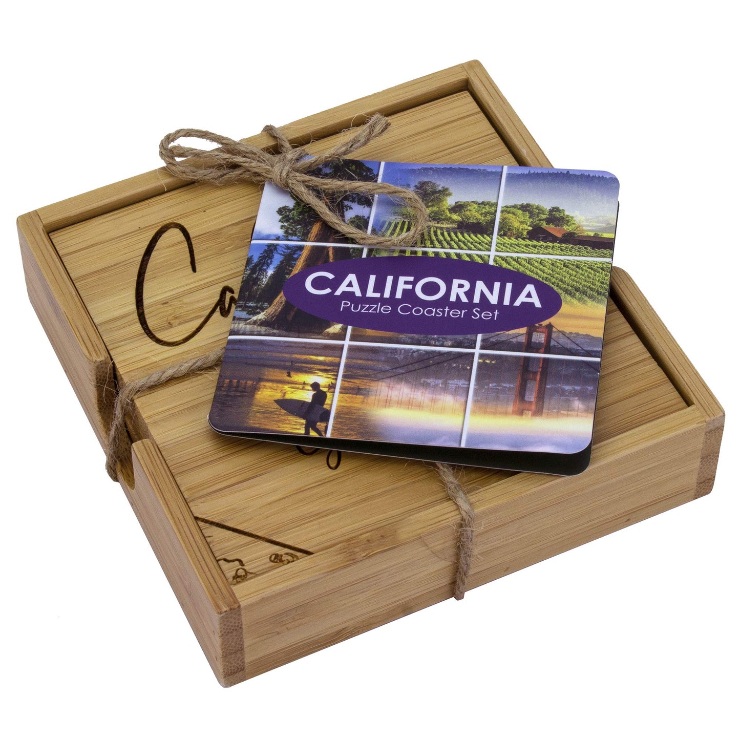 Totally Bamboo California State Puzzle 4 Piece Bamboo Coaster Set with Case
