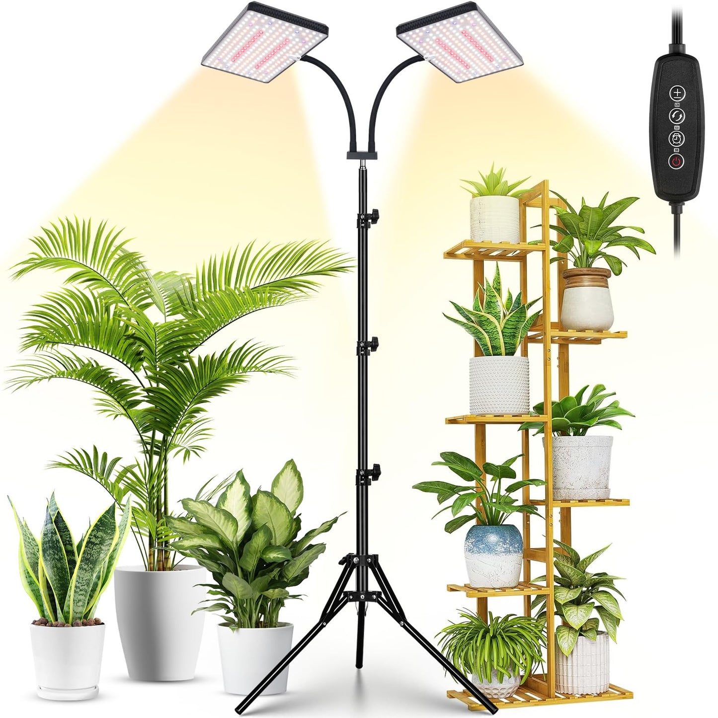 LBW Latest Grow Light for Indoor Plants, 428 LED Dual-Head Full Spectrum Standing Plant Light, Floor Grow Lamp with 3/6/12H Timer, 6 Brightness Levels, 3 Switch Modes, 75" Adjustable Tripod Stand
