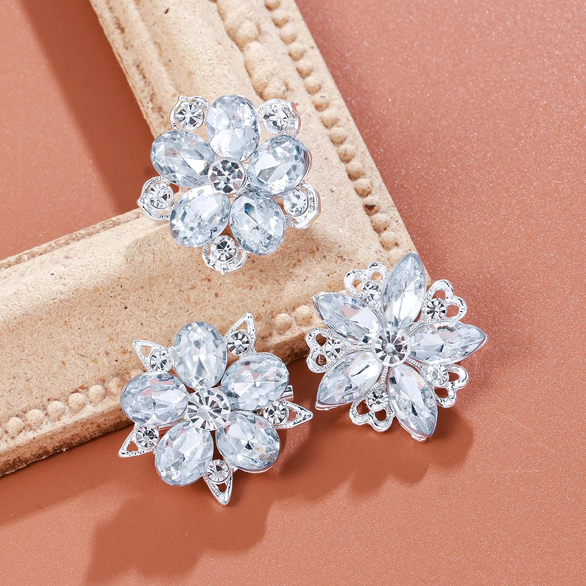 MEEDOZ Women's Lot 12pcs Crystal Rhinestone Marquise Teardrop Flower Brooch Pin Set For Wedding (Silver)