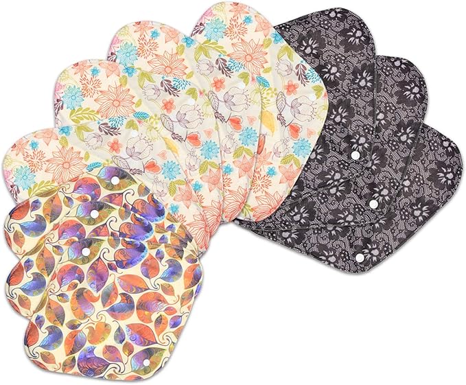 Teamoy 10Pcs Sanitary Pad, Reusable Washable Cloth Menstrual Pads/Panty Liners with Wet Bag, Super-Absorbent, Soft and Comfortable(3pcs×7.9"+4pcs×10"+3pcs×11.6")