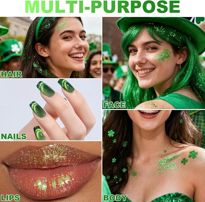 Highlighter Powder Spray, Longwear Glitter Spray for Body, Face, Hair, Shimmer Powder High Gloss Loose Powder Makeup Mist for Festive Party, Stage Shows, Nightclubs, Bar(Green)