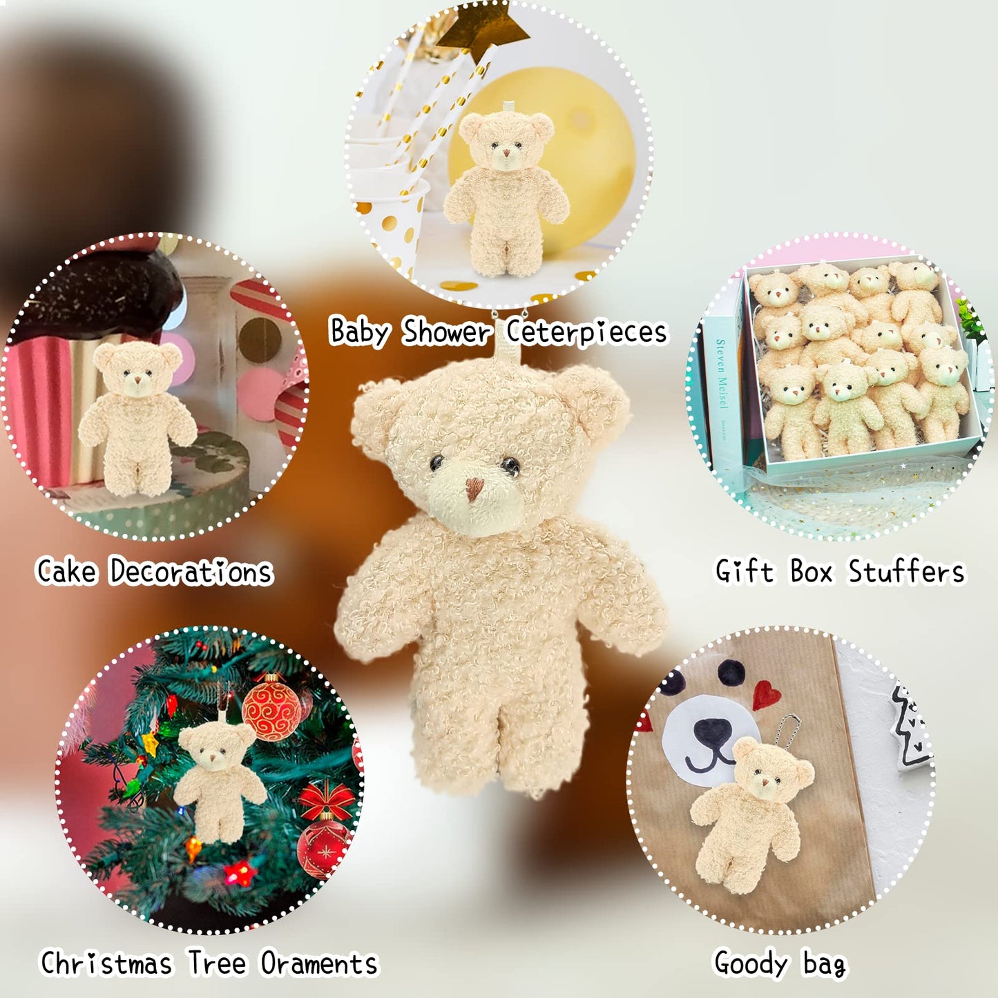 WEGUTATS 12 Pack Brown Mini Teddy Bears 4.7 inch Tiny Soft Stuffed Teddy Bear Small Plush Bears Bulk for Birthday Party Decor Favors Bag Keychain