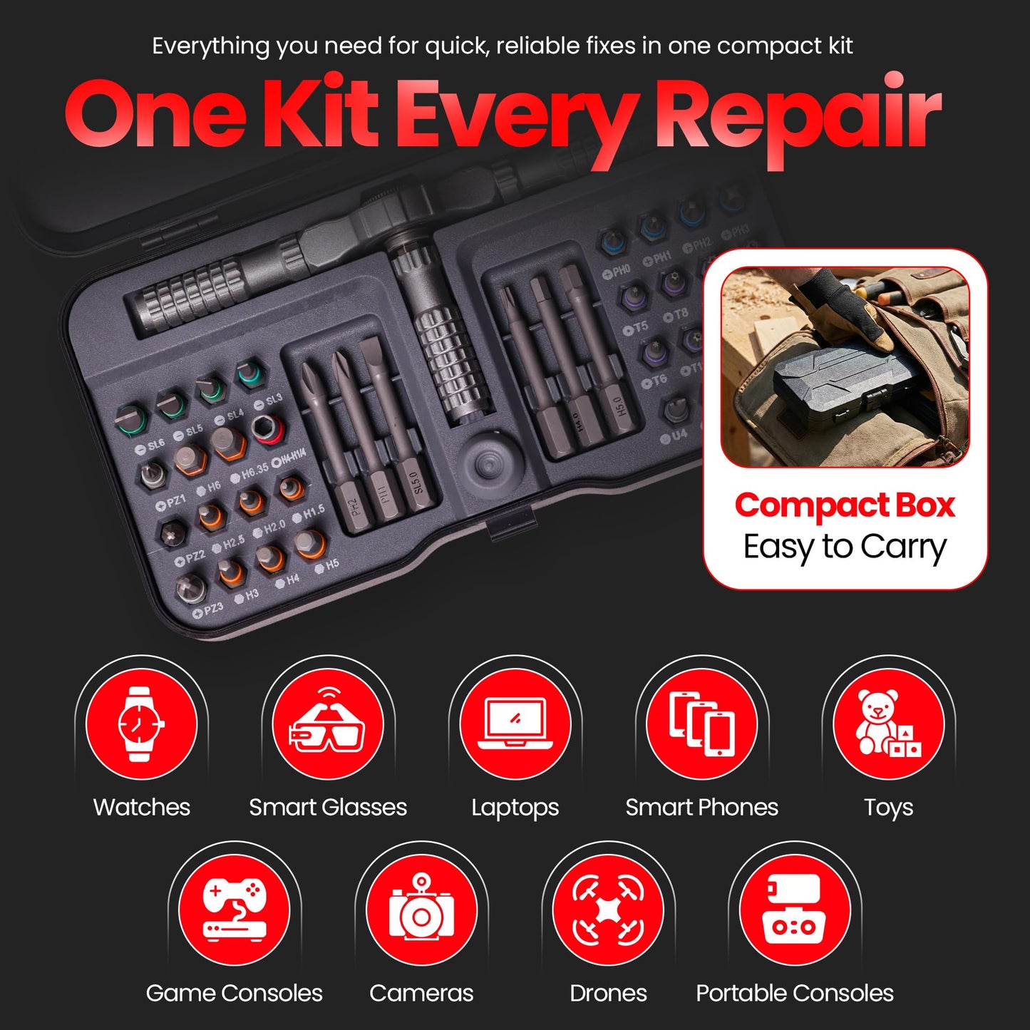 66 in 1 Magnetic Screwdriver Set, Magnetic Ratchet Screwdriver Set with Multi-Bit Ratcheting Handle & Bit Magnetizer, Compact Repair Tool Kit with Storage Case for Furniture, Computer, Bicycle and DIY