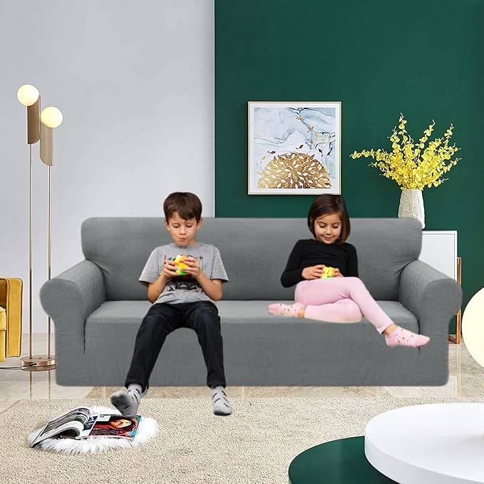 XINEAGE 2026 New 1 Piece Couch Covers for 2 Cushion (55"-69") Stretch Loveseat Sofa Cover Slipcover Jacquard Universal Furniture Protector with Elastic Bottom for Kids,Dog (Loveseat, Light Gray)
