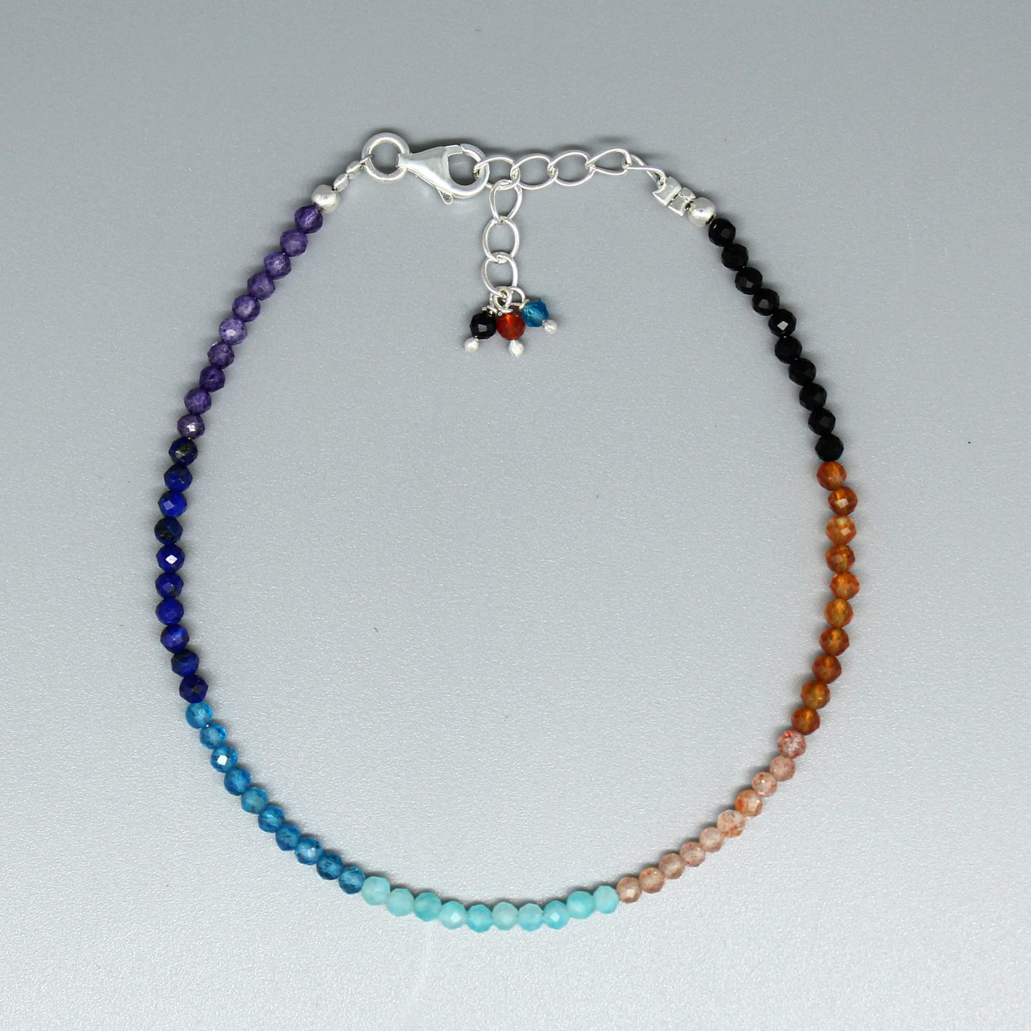 GemInspire Natural Full Beaded 7 Chakra Beads Bracelet, Handmade Jewelry, 925 Sterling Silver 8 Inch Adjustable Chain Perfect Gift For Her (7 Chakra)