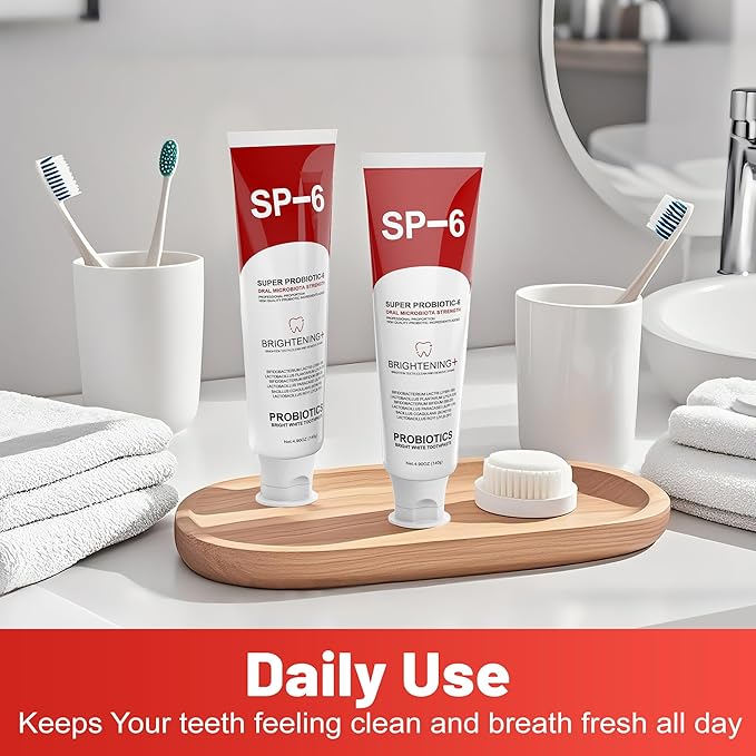 SP-6 Probiotic Whitening Toothpaste for Teeth Whitening/Brightening & Fresh Breath, 6 Probiotics Formula for Gum Health, Fluoride-Free, Minty Fresh Flavor,4.9 oz (1, Mint1)