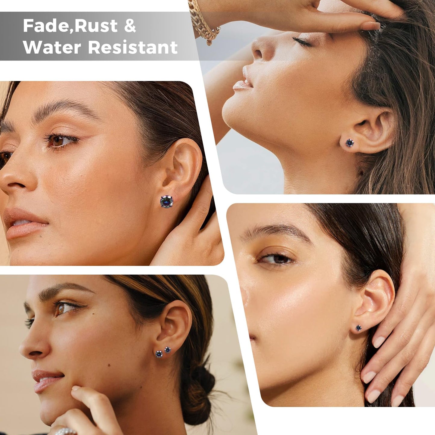 Hypoallergenic Threadless Flat Back Earrings,1 Pairs Cartilage Stud for Women Men Titanium Post 20G None Screw Easy Push in Gold Black Stainless Steel Flatback with CZ 3-7mm (Black+Rainbow CZ, 6mm)