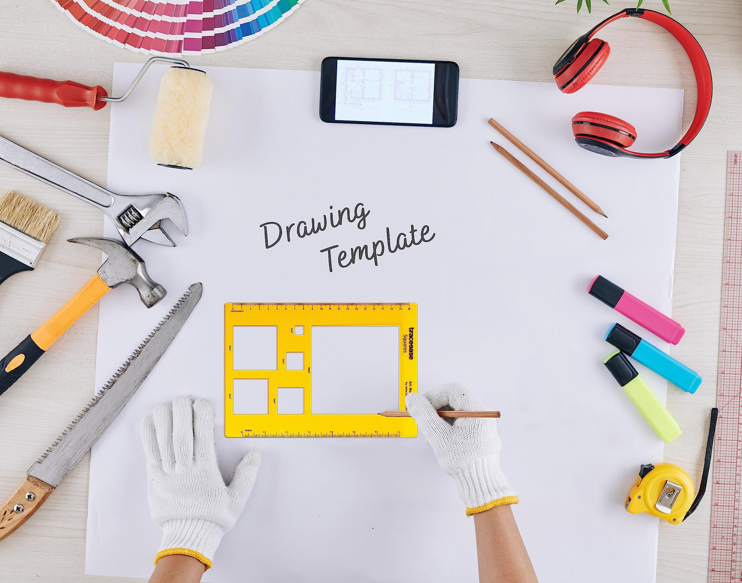 Traceease Trace Simple Trace Stable, Academic Geometric Square Drawing Template, Geometric Diagram Tools for Schools and Colleges, Rectangular Plastic Ruler, 21.5cm x 15.2cm