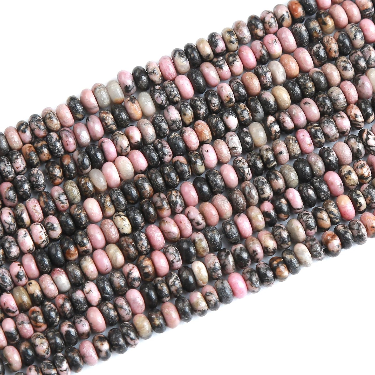 150PCS 2x4mm Natural Black Lace Rhodonite Rondelle Beads Abacus Disk Stone Beads Round Loose Spacer Gemstone Beads for DIY Bracelet Necklace Jewelry Making
