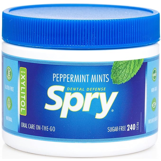 Spry Xylitol Peppermint Sugar Free Candy - Promote Oral Health, Increase Saliva Production, Stop Bad Breath, Non-GMO, Gluten-Free, 240 Count (Pack of 3)