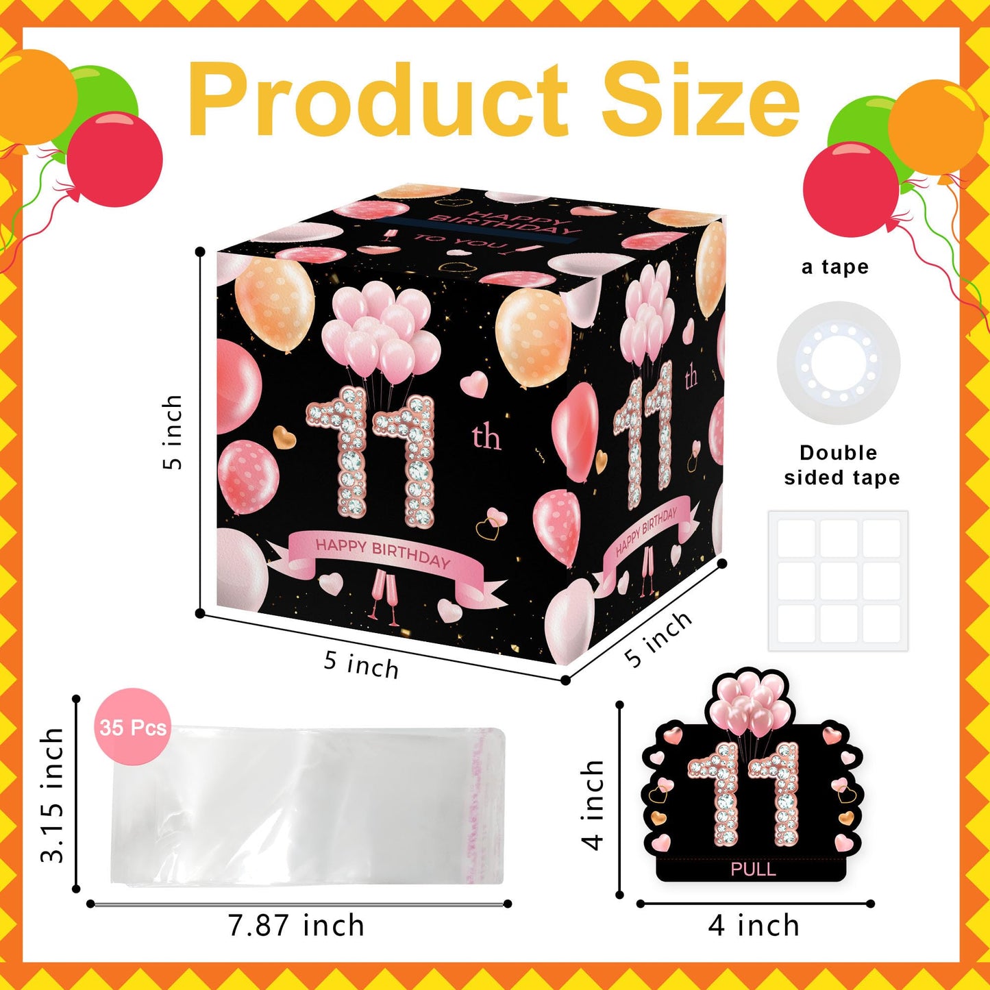 Surprise Gift Box for 11th Birthday Party, Includes Cash Envelopes & Decorations (35PCS)