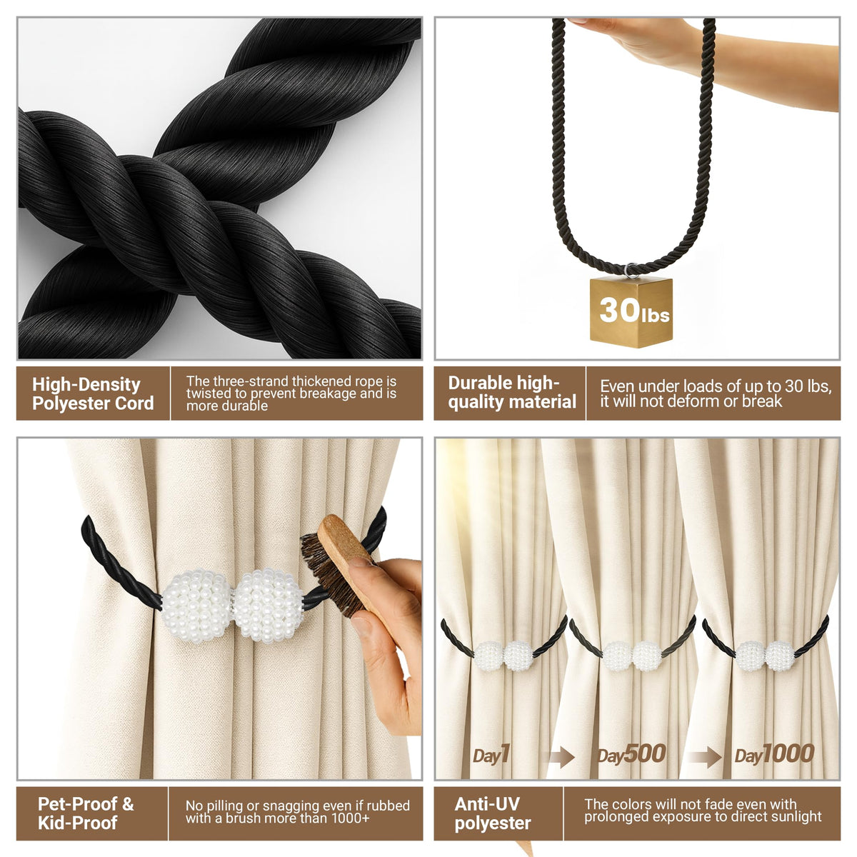 Magnetic Curtain Tiebacks Black 2pcs (2 Count)