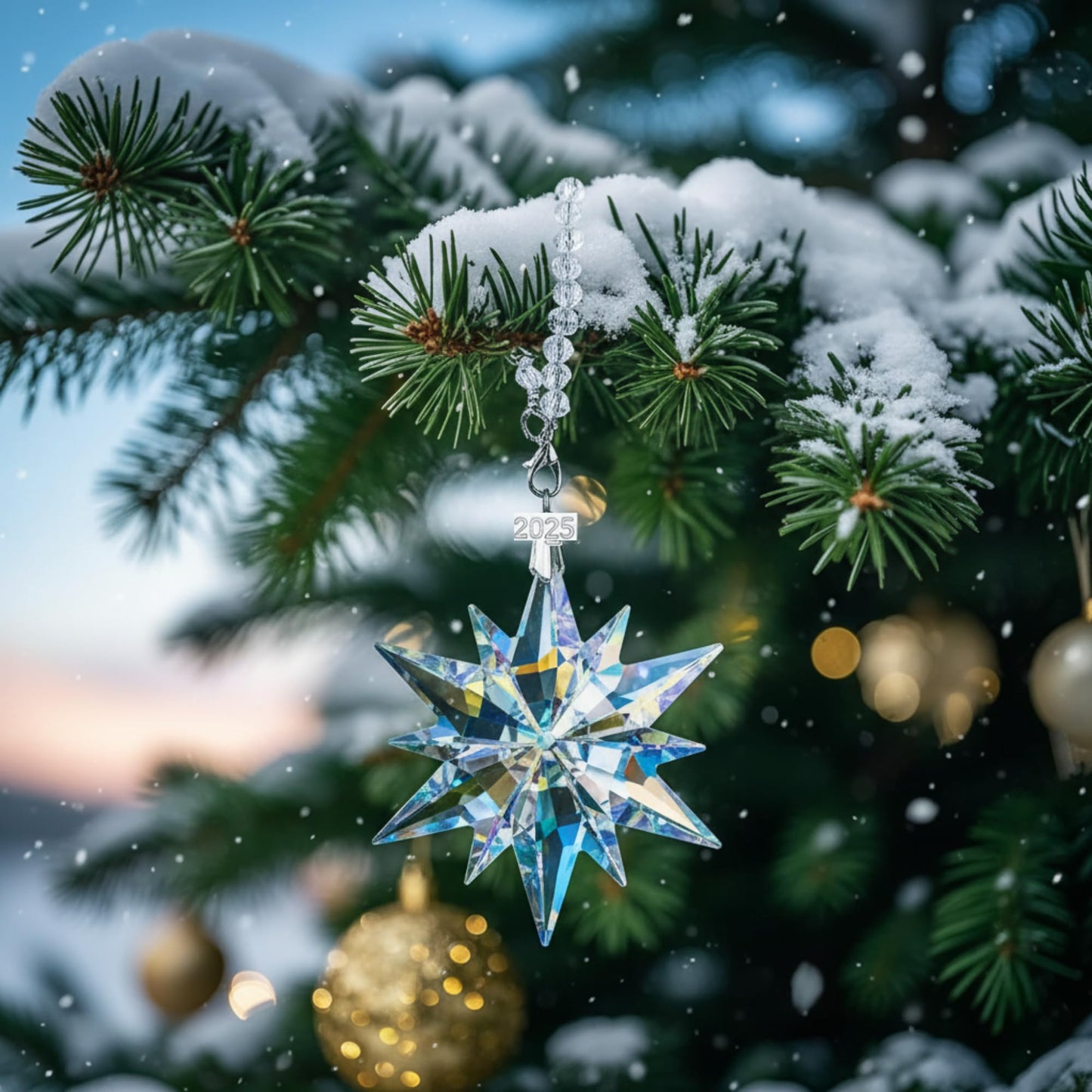 FestivEra Crystal Christmas Ornaments – Multi-Shade Star Ornament with Chain and Ribbons, Swarovski-Style Crystal Ornaments for Valentine's Day, Home Décor, Gift Box